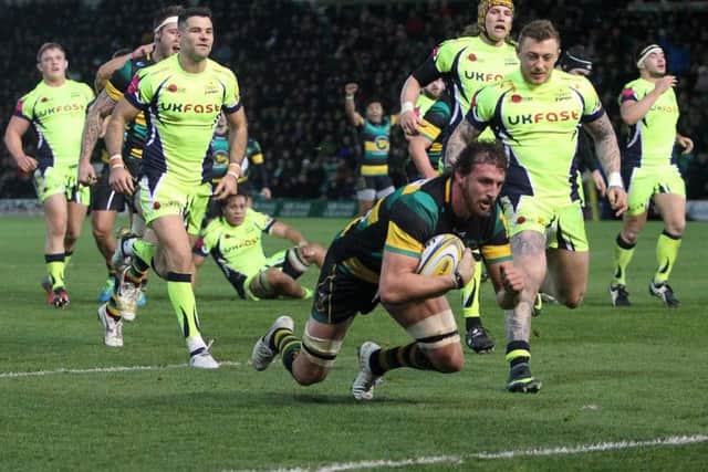 Tom Wood scored against Sale in Saints' final game of 2016 (pictures: Sharon Lucey)