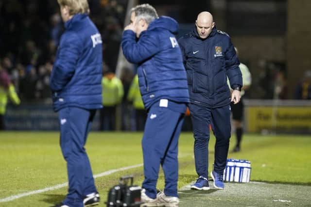 BAD DAY - Cobblers boss Rob Page shows his disappointment during Monday's 2-1 defeat to Bradford City