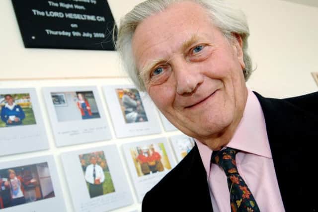 Michael Heseltine has been fined 5,000 for driving without due care and attention in Northamptonshire.
