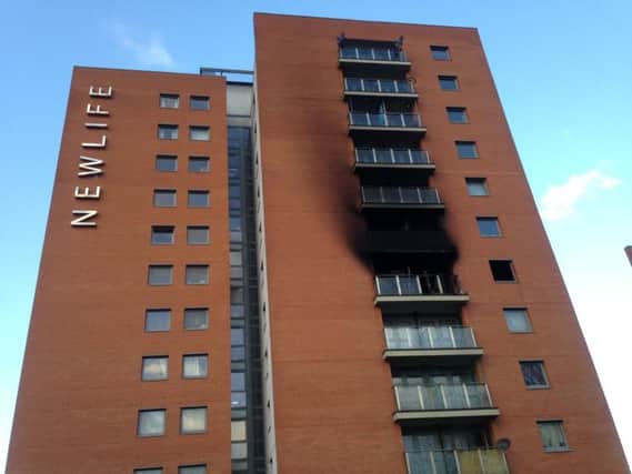 The Newlife building today. The cause of the blaze at the block of flats last night is not yet known.