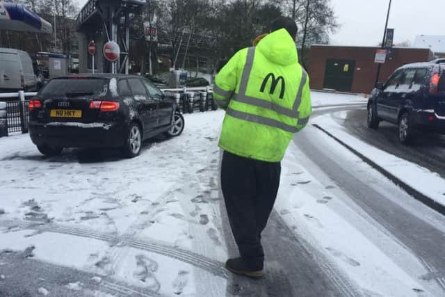 Cars were struggling to cope with the icy surface at McDonald's Weston Favell this morning.