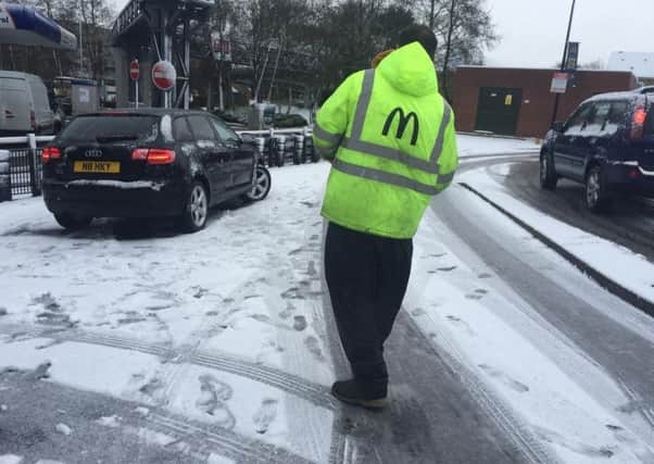 Cars were struggling to cope with the icy surface at McDonald's Weston Favell this morning.