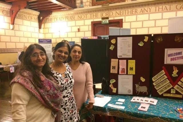 Anjona Roy, Saroj Padhiar and Indira Patel at the Dostiyo stand, an Asian women's support group.