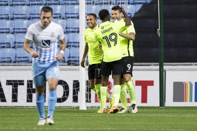 Marc Richards celebrates after scoring against Coventry the last time these two sides met