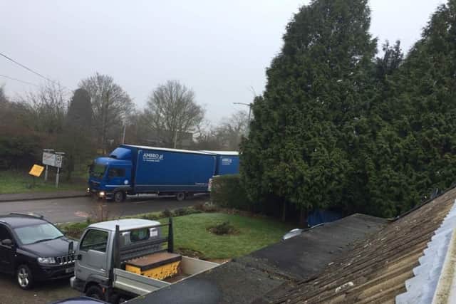 Fiona Keable took a picture of this lorry reversing after going down a dead-end in Spratton.