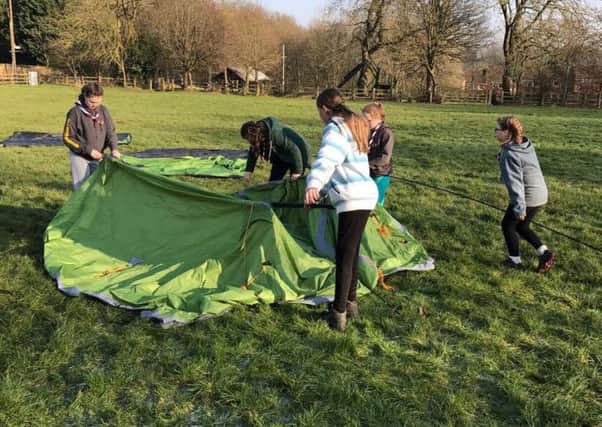 Scouts pitch their tents at the annual Brass Monkey Camp