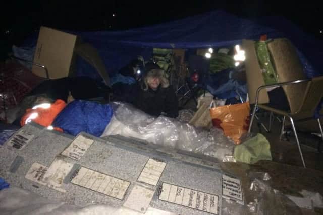 Some cardboard shelters held up to 10 people.