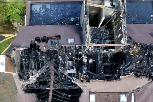 An aerial shot showing the burned out roof of the building in Glenfield, Leicestershire.