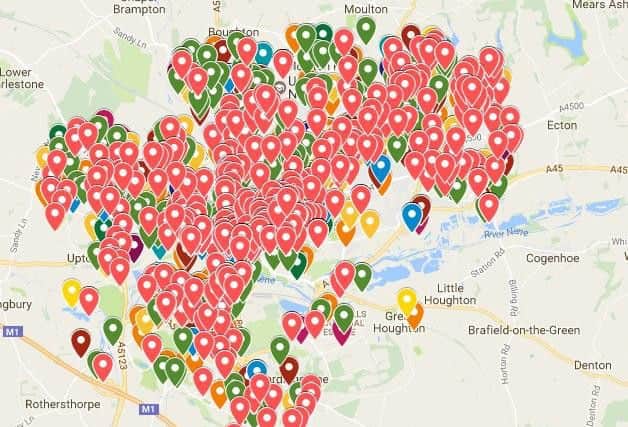 A crime map of Northampton compiled from the latest statistics in November, 2016.