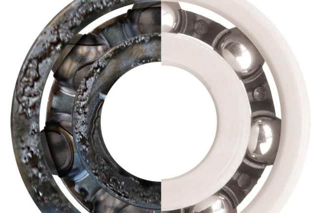 Bearings produced by Northampton-based igus, on the right of the image, do not have the same degradation issues as other designs, the company says