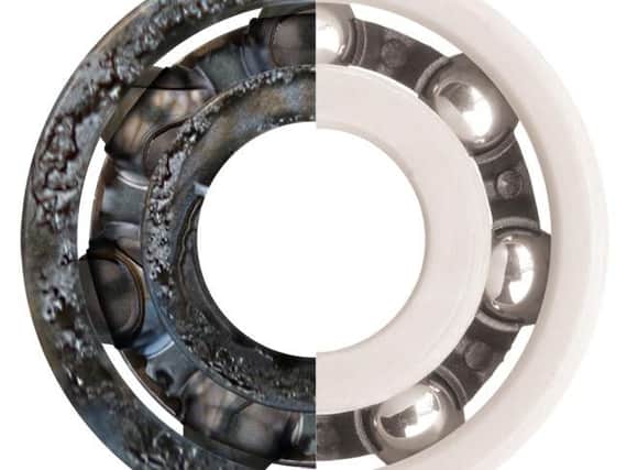 Bearings produced by Northampton-based igus, on the right of the image, do not have the same degradation issues as other designs, the company says