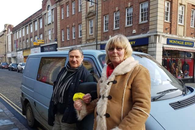 Carl Weineger and Gillian Rice left the Northampton Disable People's forum to find they had been fined on the only parking spot they could find.