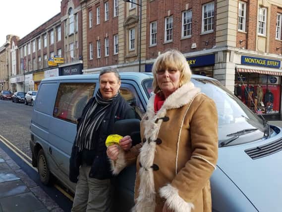 Carl Weineger and Gillian Rice left the Northampton Disable People's forum to find they had been fined on the only parking spot they could find.