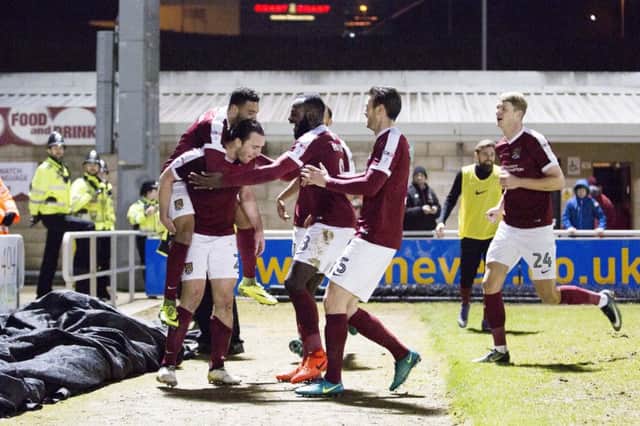 THREE IN A ROW: Cobblers celebrate after John-Joe O'Toole's late goal secured their third straight home win. Pictures: Sharon Lucey