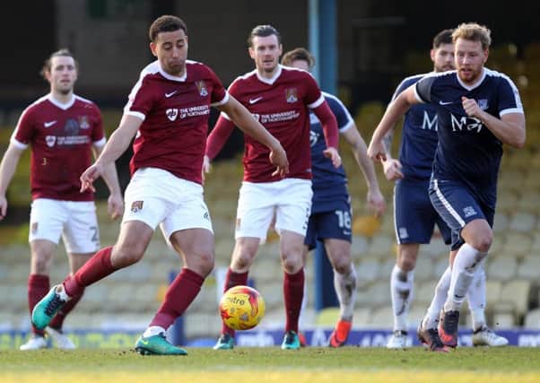 Lewin Nyatanga in action for the Cobblers in Saturday's 2-2 draw at Southend United (Picture: Sharon Lucey)