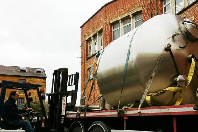 Phipps receive their new tank with room for 120 firkins - or 8,500 - pints of beer.