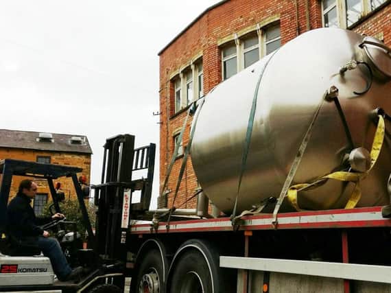 Phipps receive their new tank with room for 120 firkins - or 8,500 - pints of beer.