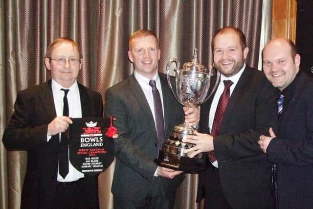Northampton Express BCs Ian Bland, Rob White, Dominic Graham and Wayne Stanley with the National Fours Champions trophy