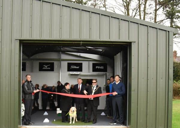 Cutting the ribbon: Mayor and Mayoress of Northampton, Cllr Christopher and Mrs Lynne Malpas with Northamptonshire County Golf Club Captain Colin Miles and Club Professional Tim Rouse and Mark Norton