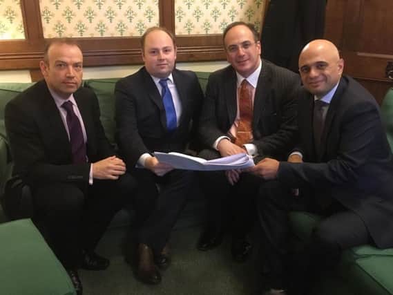 From left, Chris Heaton-Harris, David Mackintosh and Michael Ellis, agree the 7.93m funding package for a long-awaited bypass in the north of Northampton.