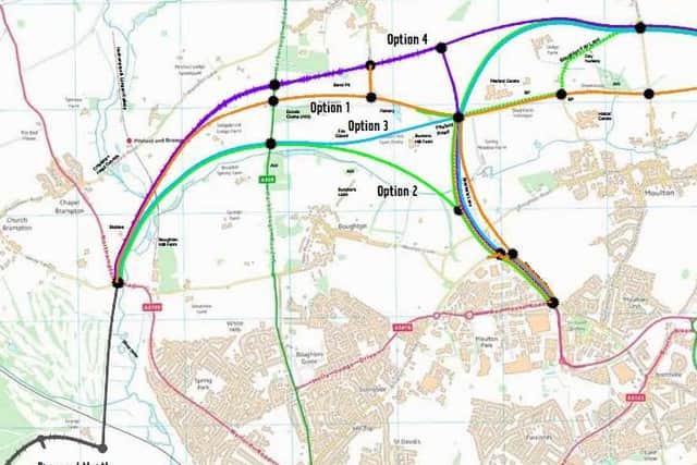 The proposed routes for the orbital road, including the first north-west relief road leg, bottom left.