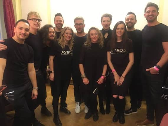Johnny with the Aveda styling team from London Fashion Week