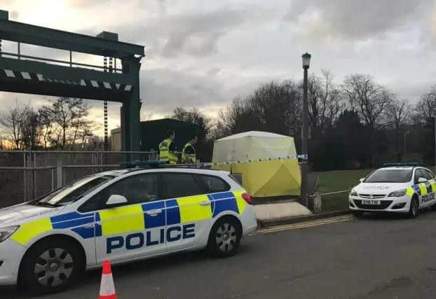 Police at the scene on Monday afternoon