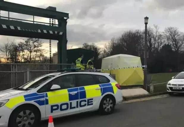 Police at the scene on Monday afternoon