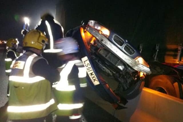 Emergency services were on the scene in 15 minutes to cut Wesley from the car.
