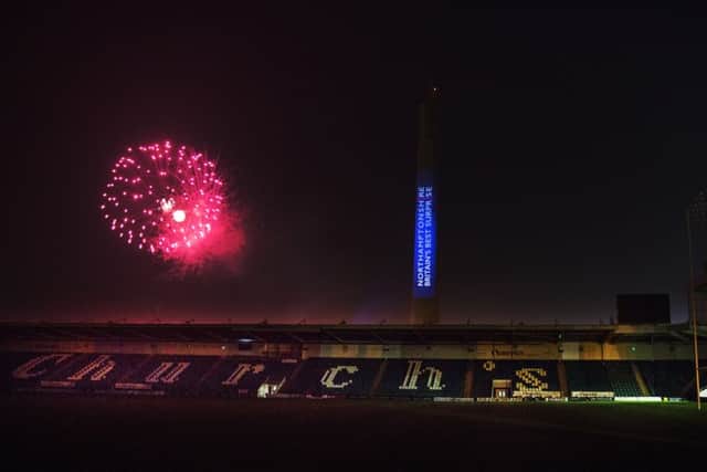 Fireworks and 3D projections lighting up the lift tower. NNL-170328-095410009