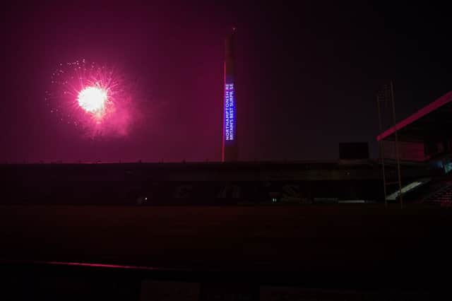 Fireworks and 3D projections lighting up the lift tower. NNL-170328-095535009