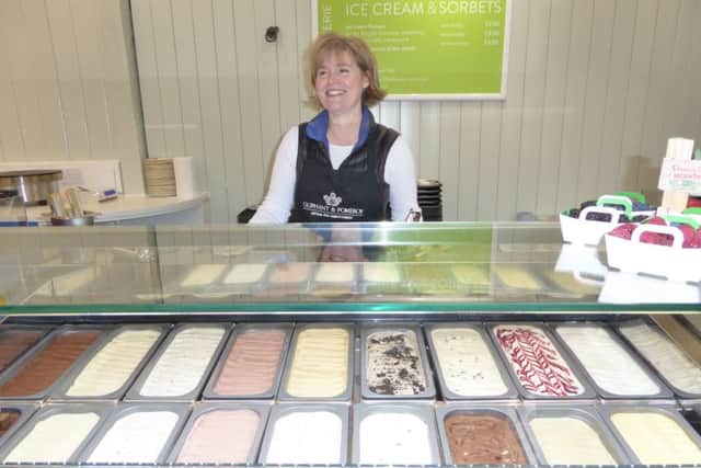 Elizabeth Prior in The Treaterie at Waddesdon Manor with her Oliphant and Pomeroy ice cream. Picture copyright Heather Jan Brunt 2017.