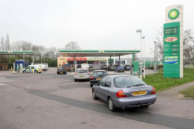 The service station in Uppingham Road, Corby