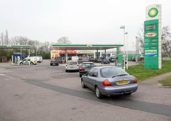 The service station in Uppingham Road, Corby
