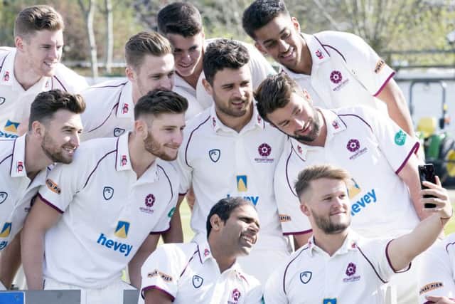 BACK WITH THE LADS - Ben Duckett (bottom right) pictured at the Northants pre-season media day on Wednesday (Picture: Kirsty Edmonds)
