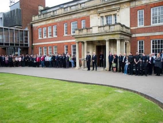 Police officer and staff at Wootton Hall paid their respects to PC Keith Palmer, who tragically lost his life in the Westminster terror attacks.
