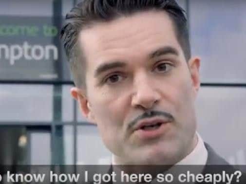 The latest teaser ad for the product shows a man outside Northampton railway station, asking: "Do you want to know how I got here so cheaply?"