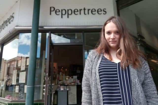 Megan Eyles outside Peppertrees in the Ridings Arcade.