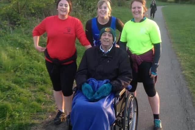 David with three girls from the Northampton Road Runners.