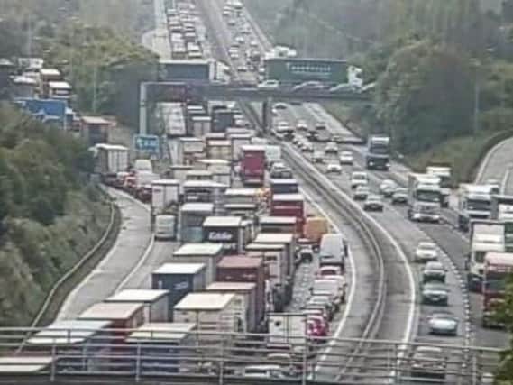 The queues on the M1 earlier today. (Credit Highways England)