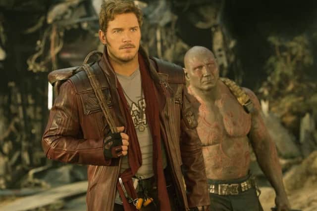 Star-Lord/Peter Quill (Chris Pratt) and Drax (Dave Bautista)