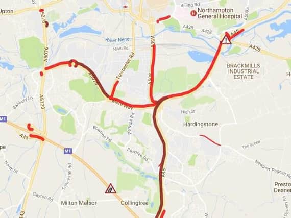 AA Traffic News has estimated delays of 22 minutes for commuters travelling into Northampton this morning.