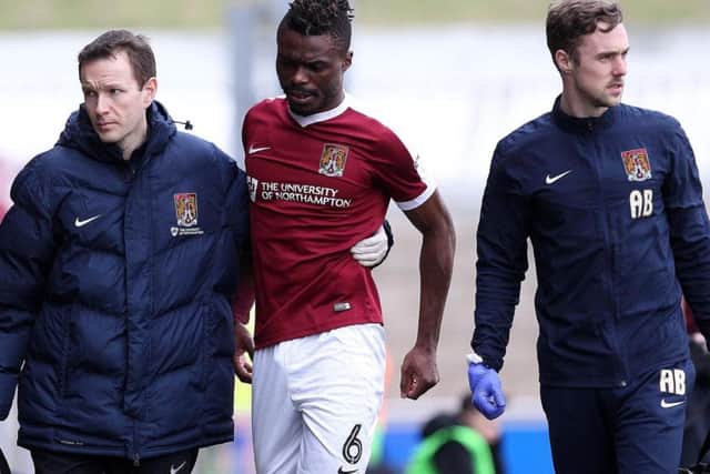 Gaby Zakuani hasn't played for the Cobblers since injuring his hamstring in the win over Charlton on March 4