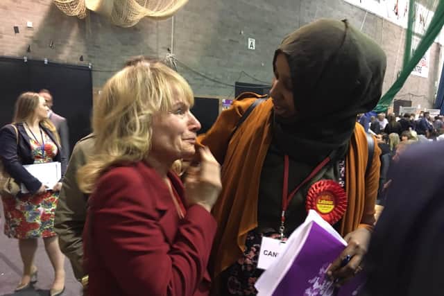 Julie Davenport reacts to her victory