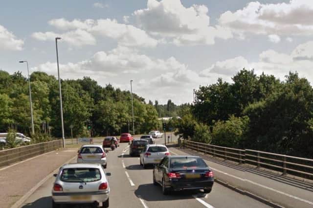One lane has been blocked on the A45 interchange with A43 Lumbertubs Way.