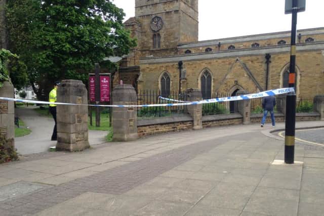 The cordon around St Giles Church this morning.