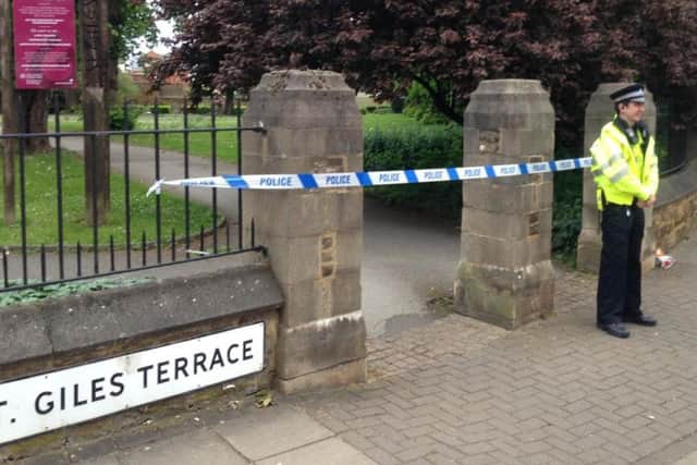 St Giles Courtyard was taped off on Monday.