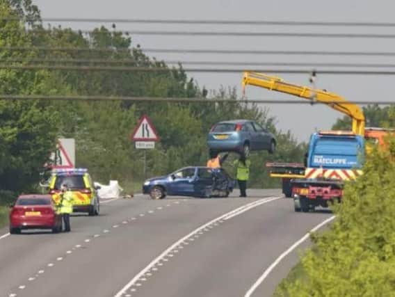 Emergency services at the scene of the serious collision on the A605 at Elton, near Peterborough. Terry Harris.