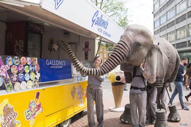 Public appearance with Oona the elephant, the life-sized puppet from Michael Morpurgo's Running Wild NNL-170523-154411009