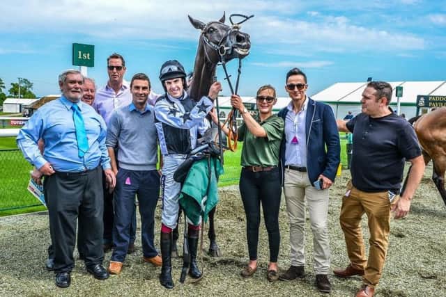 Bestwork is seen here revelling in the occasion with trainer Charlie Longsdon and owners following his victory at Towcester on Monday (PICTURE: DAVID YANEZ)